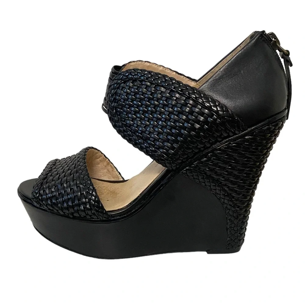House of Harlow 1960 Eden Woven Detail Platform‎ Holiday Chic Wedge Heels Black - Picture 3 of 15